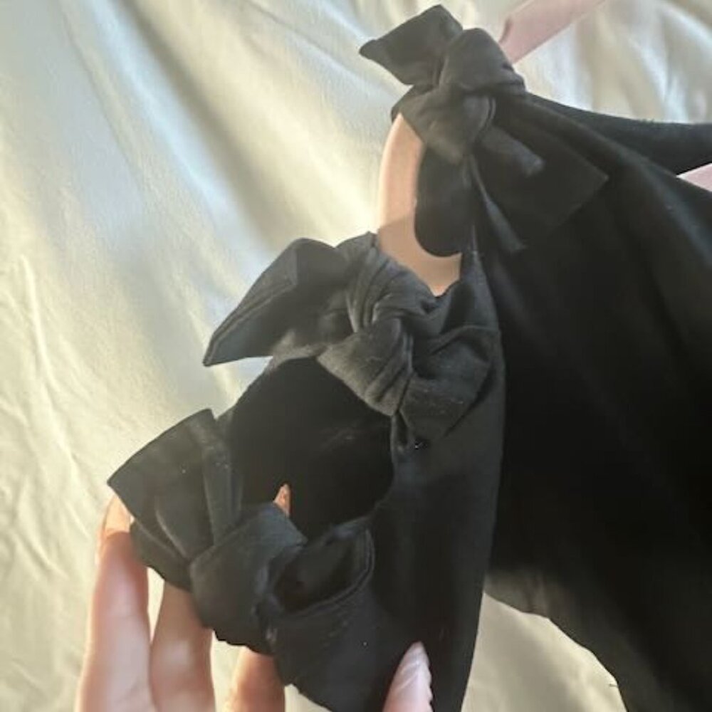 Unique Vintage Black Swing Dress with adorable bow accents on sleeves